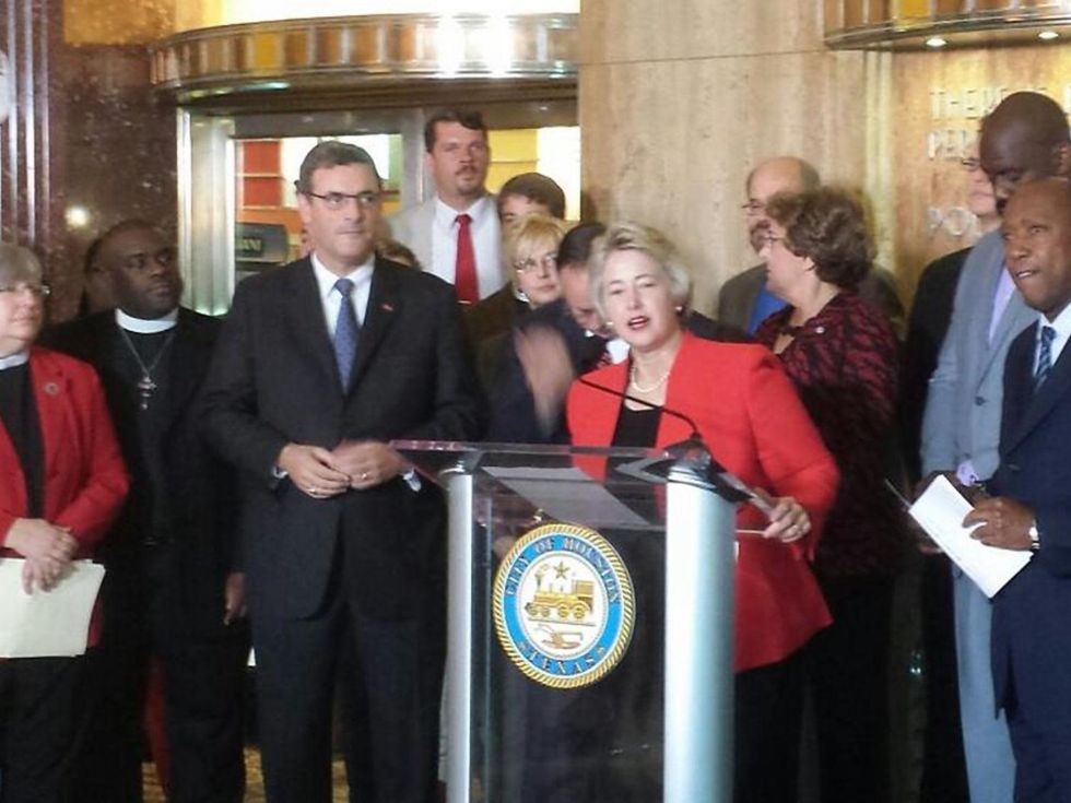 Mayor Annise Parker and Houston-area elected officials, business leaders and faith leaders in a community rally in support of the Houston Equal Rights Ordinance (HERO) May 13, 2014