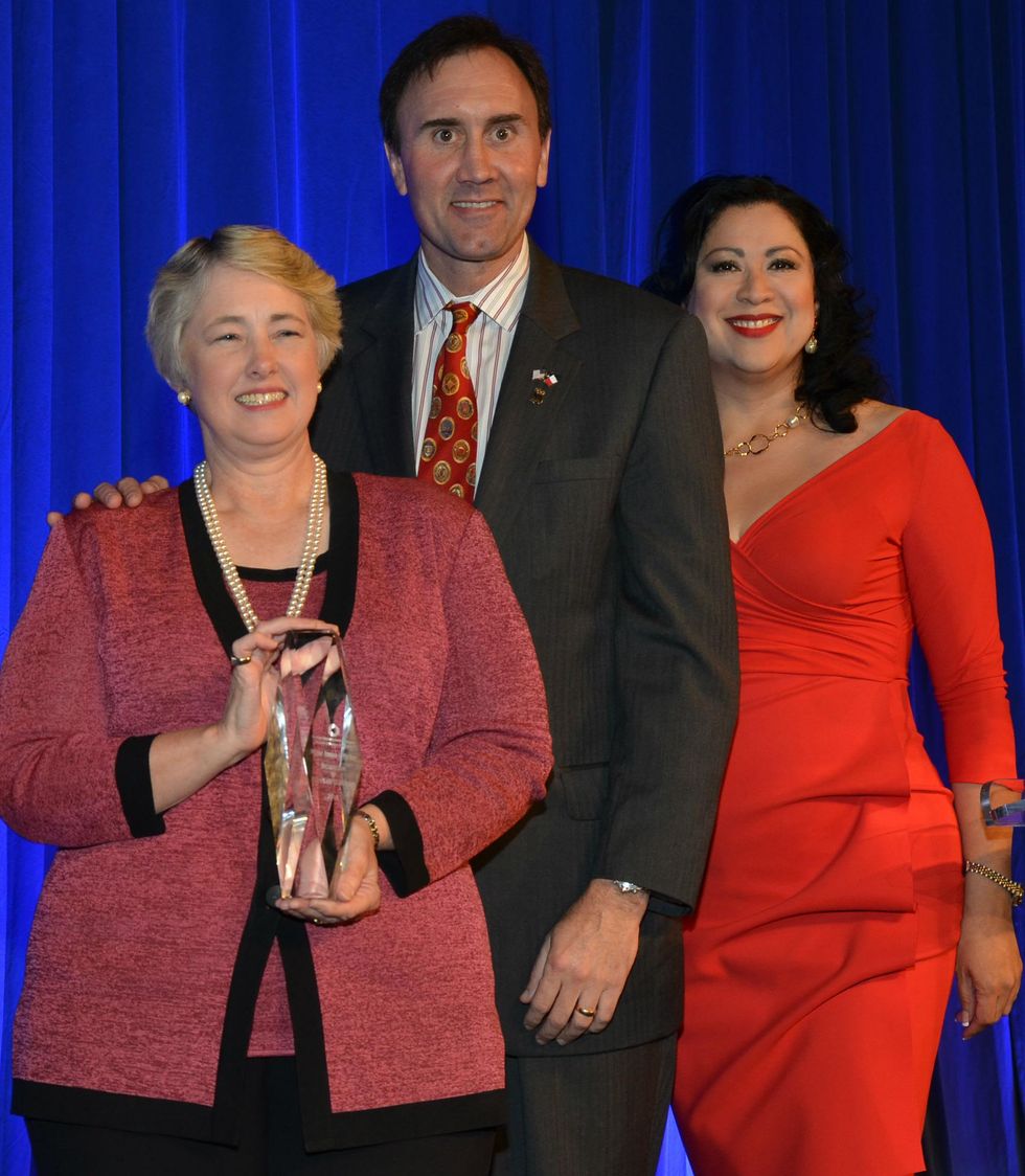 Mayor Annise Parker, from left, Pete Olson and Dr. Laura Murillo at the Houston Hispanic Chamber of Commerce luncheon & business expo April 2015
