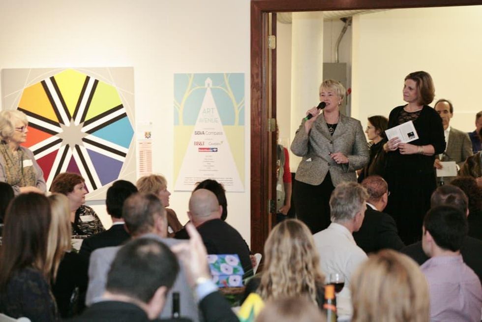 Mayor Annise Parker welcome guests and discusses the impact of the funding garnered from Art on the Avenue