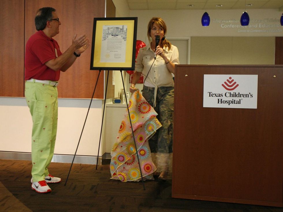 Melissa Wilson and Les Fox at Bad Pants Open kickoff party at Texas Children's Hospital