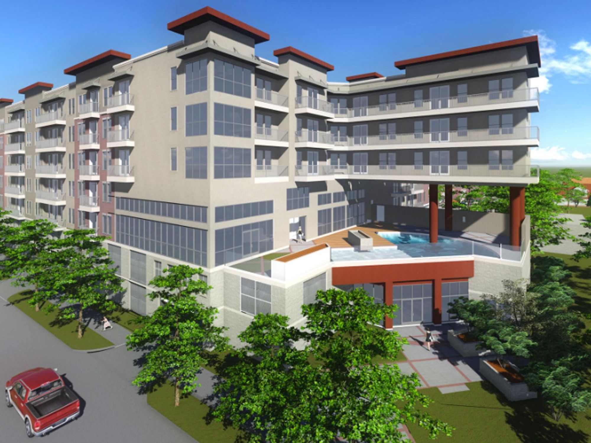 Memorial midrise multifamily development rendering July 2014 apartment complex