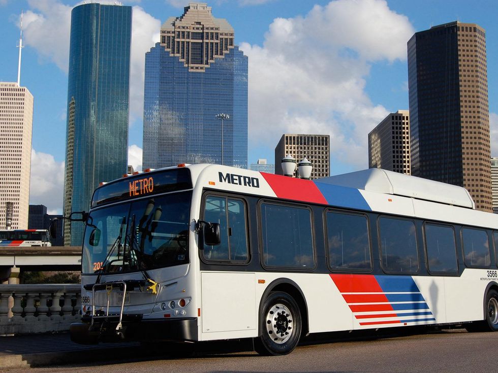 METRO, bus, downtown, skyline, Houston, November 2012