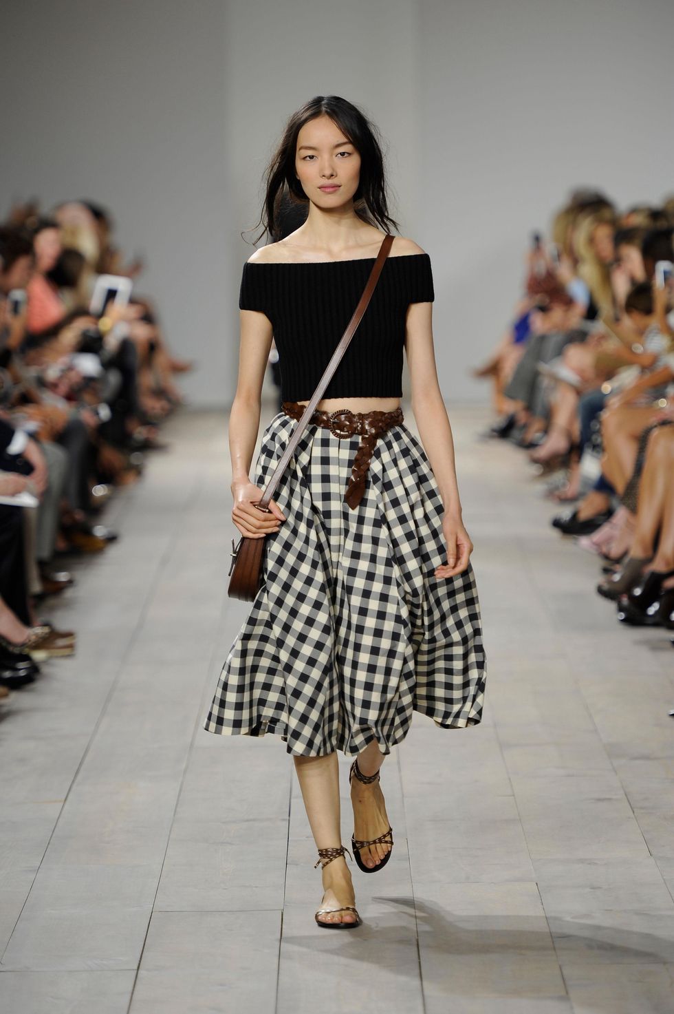 Michael Kors spring 2015 look 48 black sweater and gingham cotton skirt