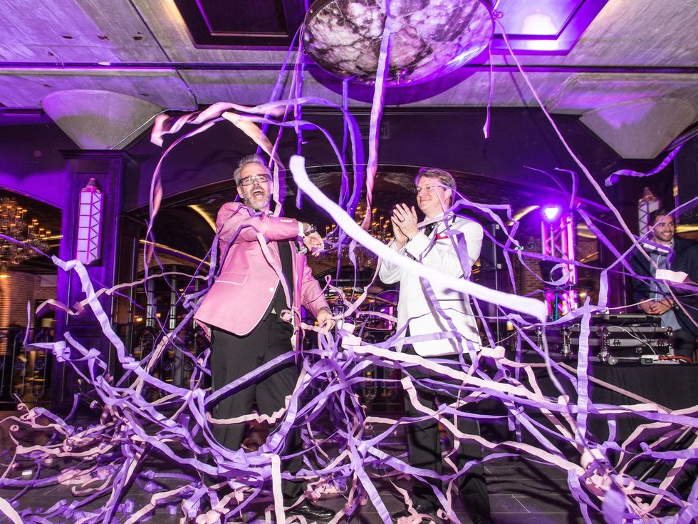 Michael Pearce and Matt Burrus kick off the after party at the Stages Repertory Theatre Gala April 2015 FULTON