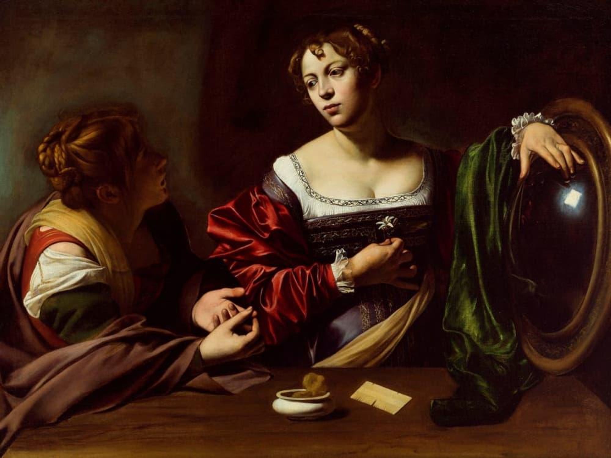 Michelangelo Merisi da Caravaggio, Martha and Mary Magdalene, c. 1598, oil and tempera on canvas