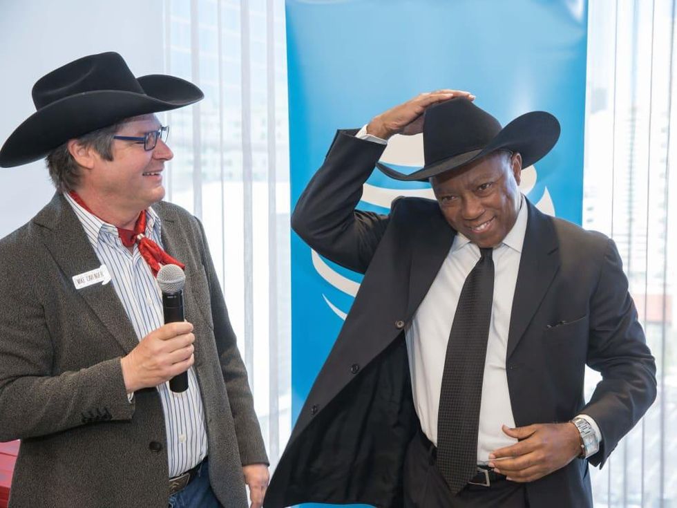 Mike Cavender, Mayor Sylvester Turner at Mayor\u2019s Rodeo Kick-off Breakfast