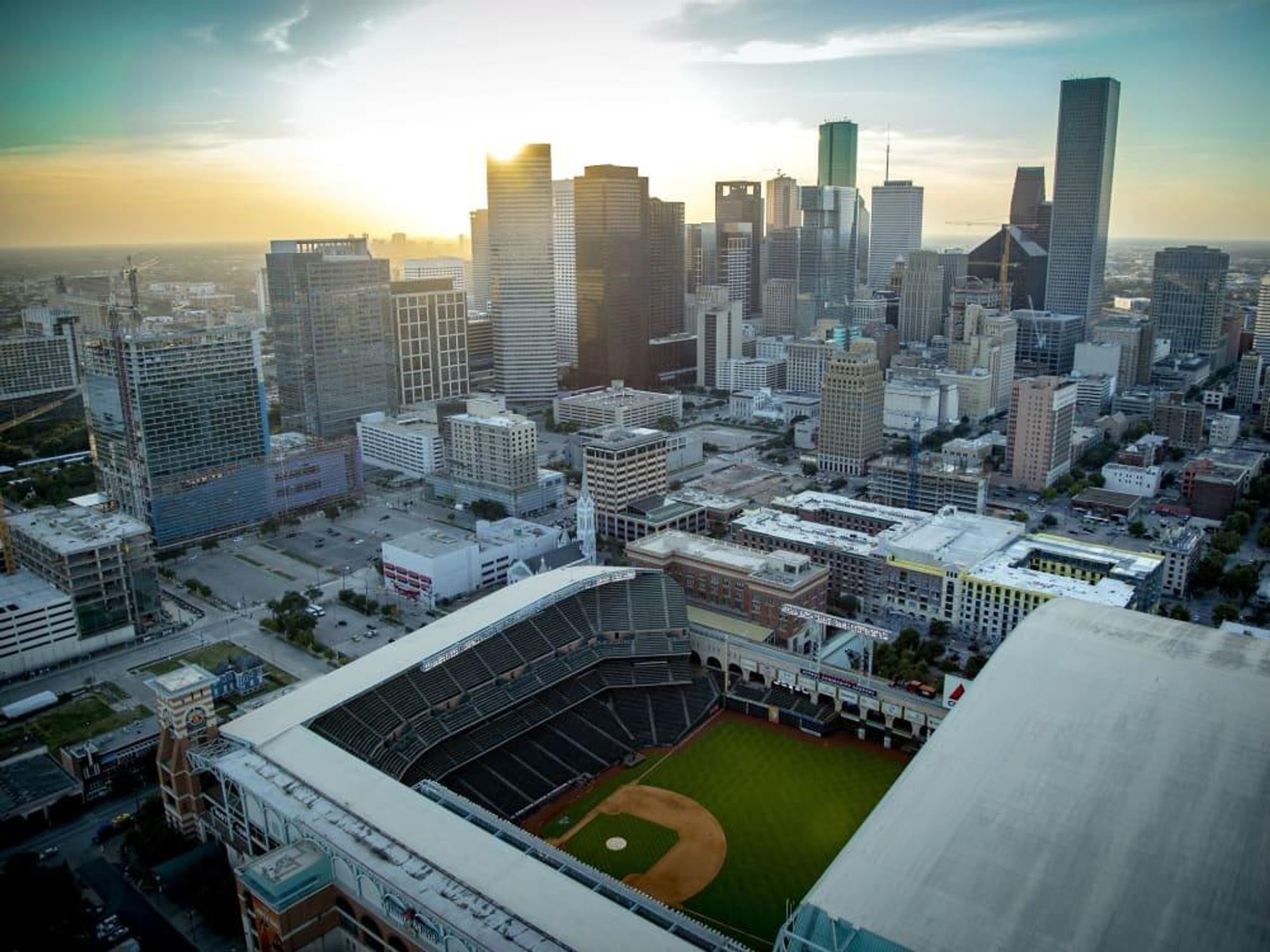 Minute Maid Park downtown aerial view