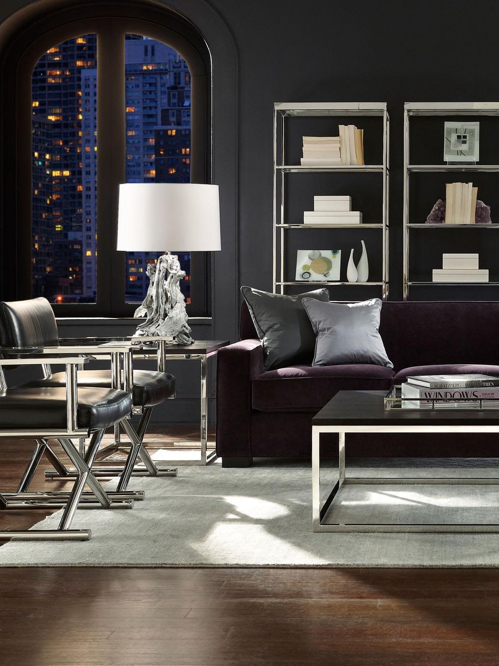 Mitchell Gold + Bob Williams purple couch director's chairs JeanLuc_Broadway October 2014