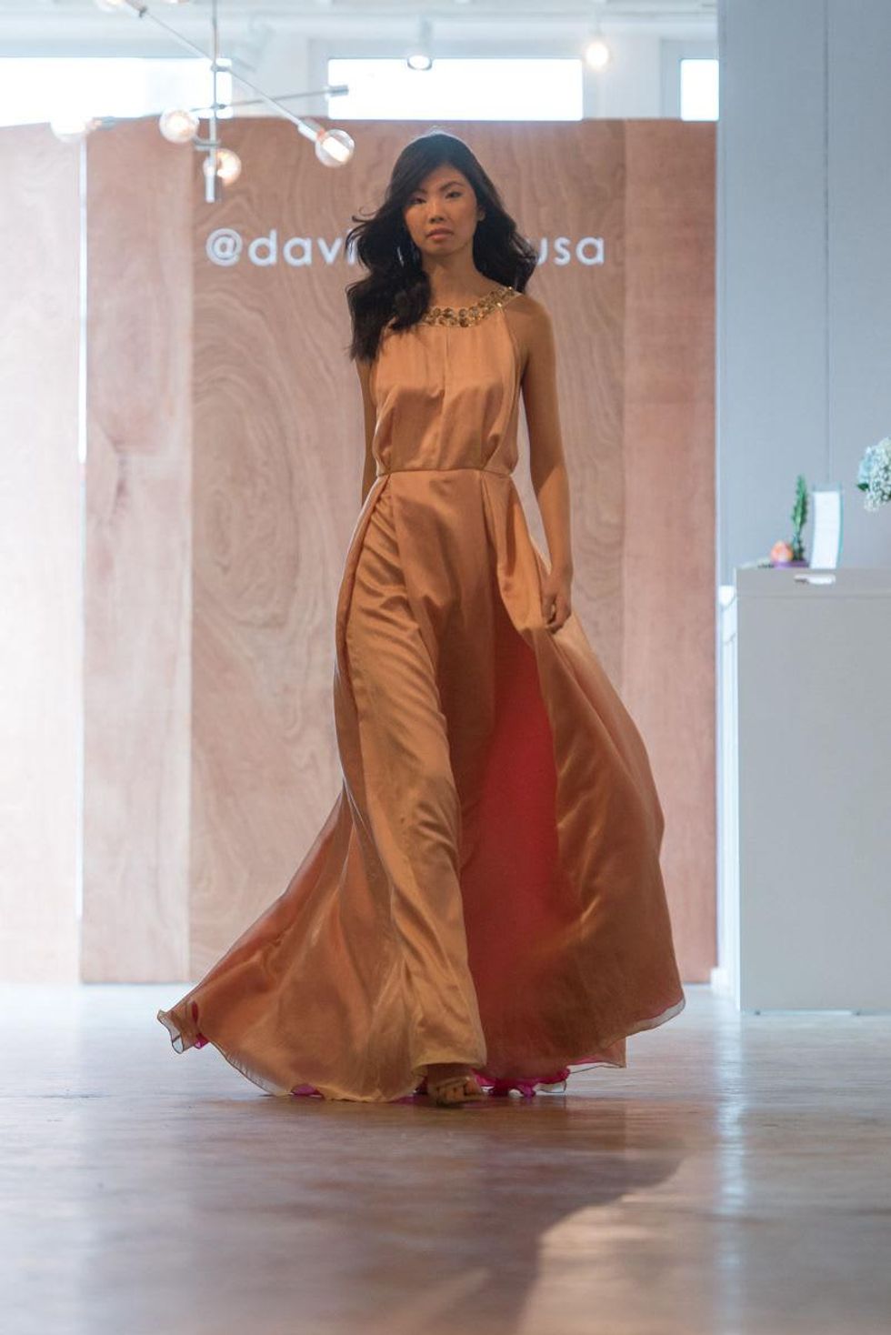 Model on the runway at the David Peck spring summer 2015 fashion show March 2015
