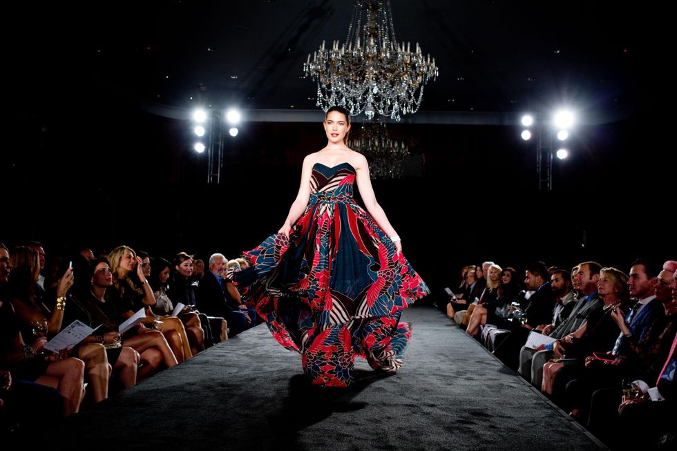 Model on the runway at the Jonathan Blake fashion show October 2014