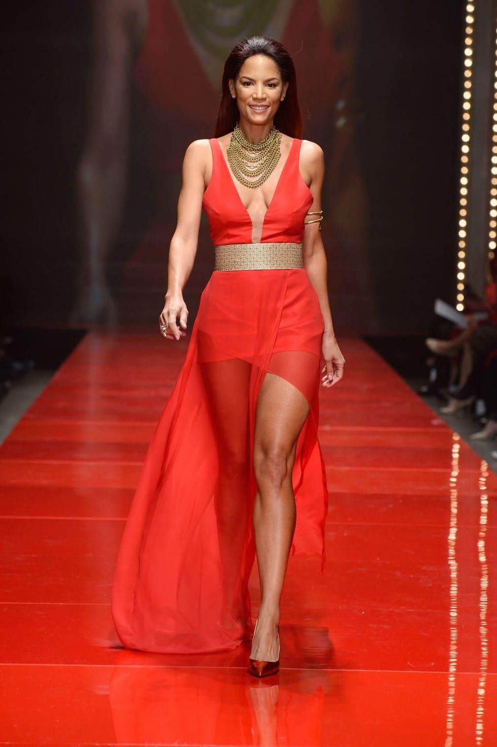 Model Veronica Webb walks the runway at the American Heart Association's Go Red For Women Red Dress Collection 2017