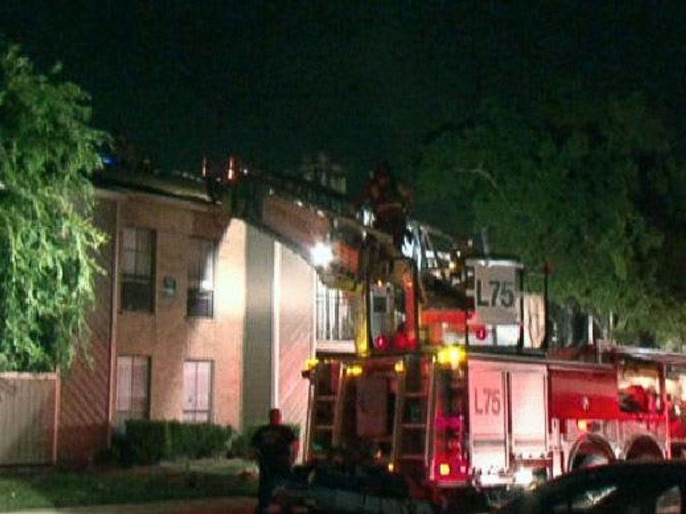 Molotov cocktail into apartment Houston fire damage May 2013 fire truck RUN FLAT