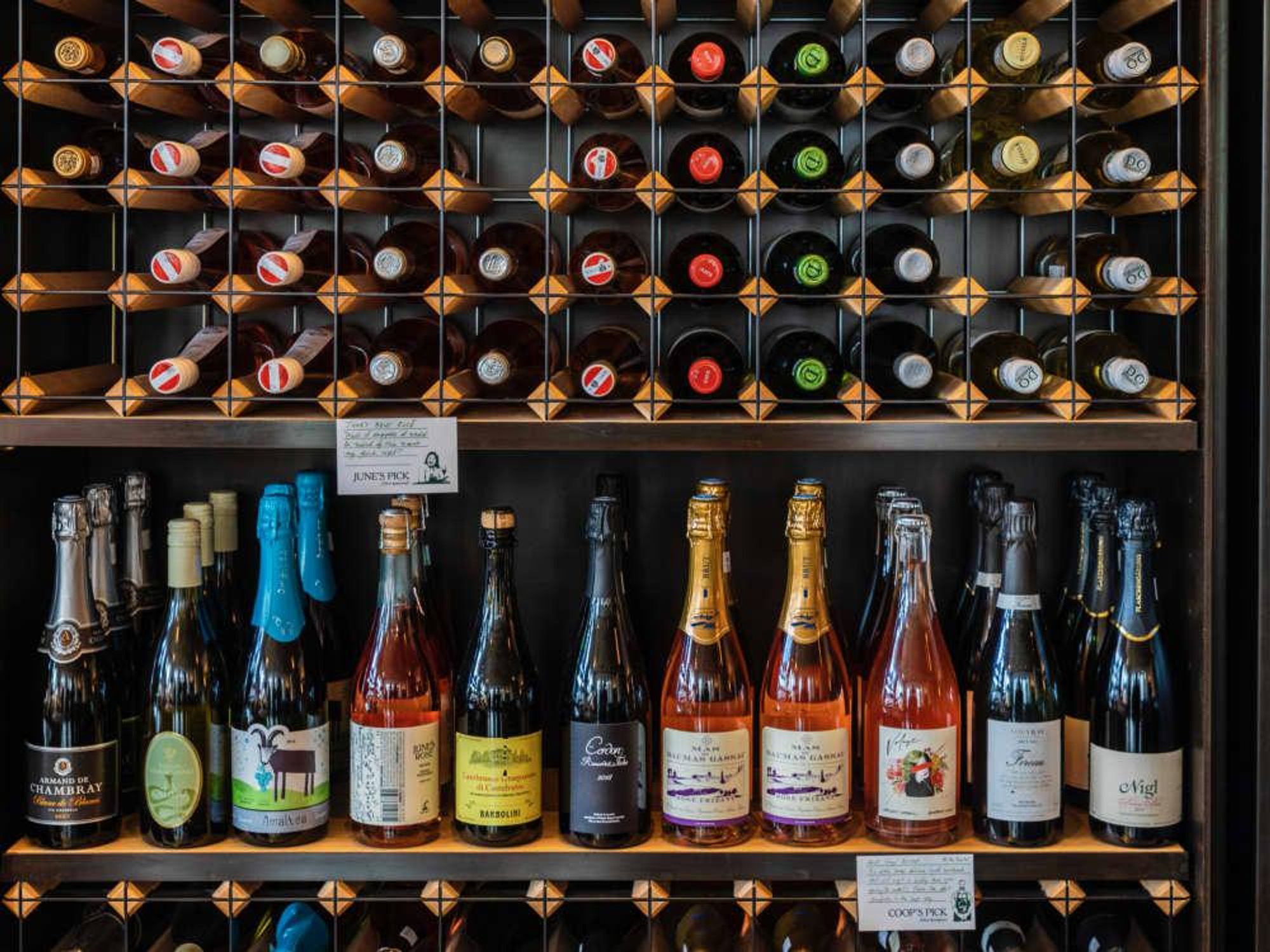 Montrose Cheese & Wine bottles on a shelf