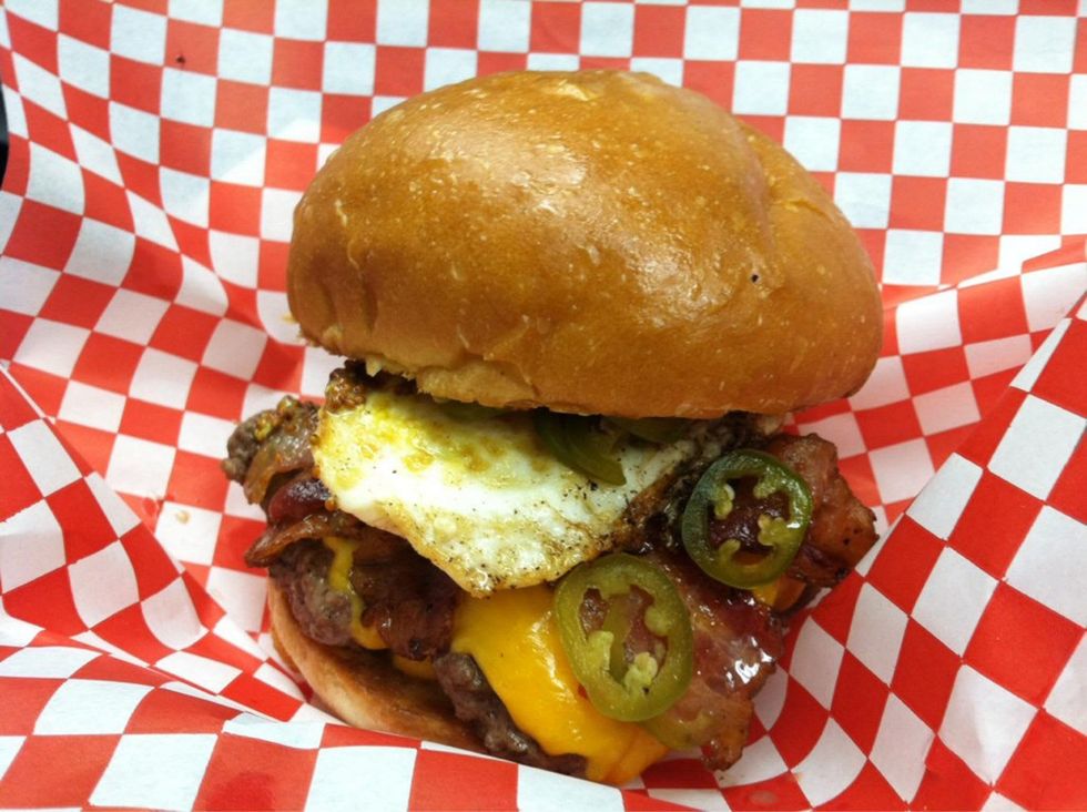 Moon Tower Inn hamburger bacon, chedder, fried egg