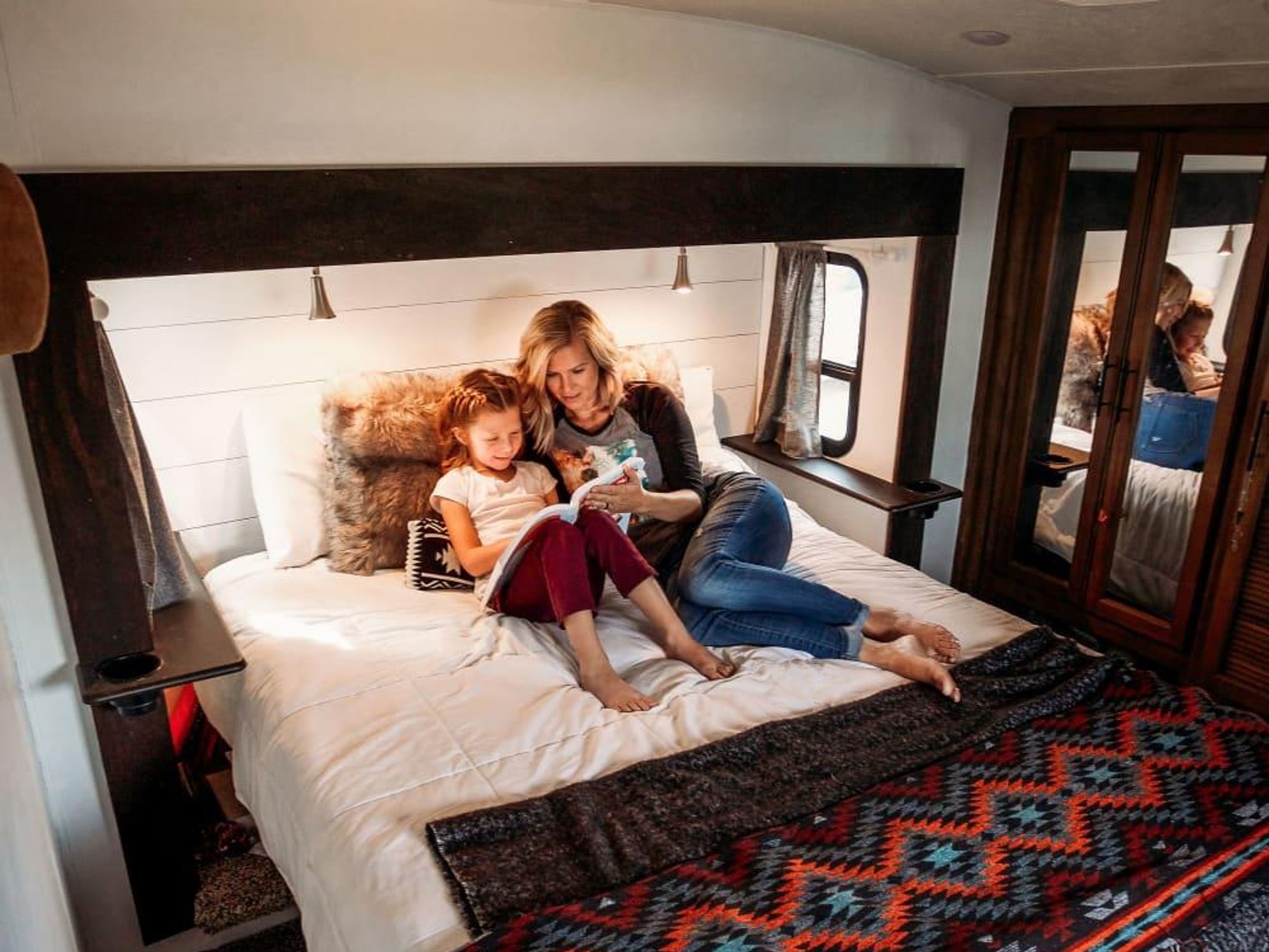 Mother and child inside RV