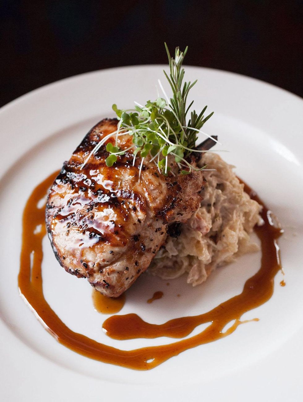 Mr. Peeples grilled pork chop with chipotle mac and cheese I THINK