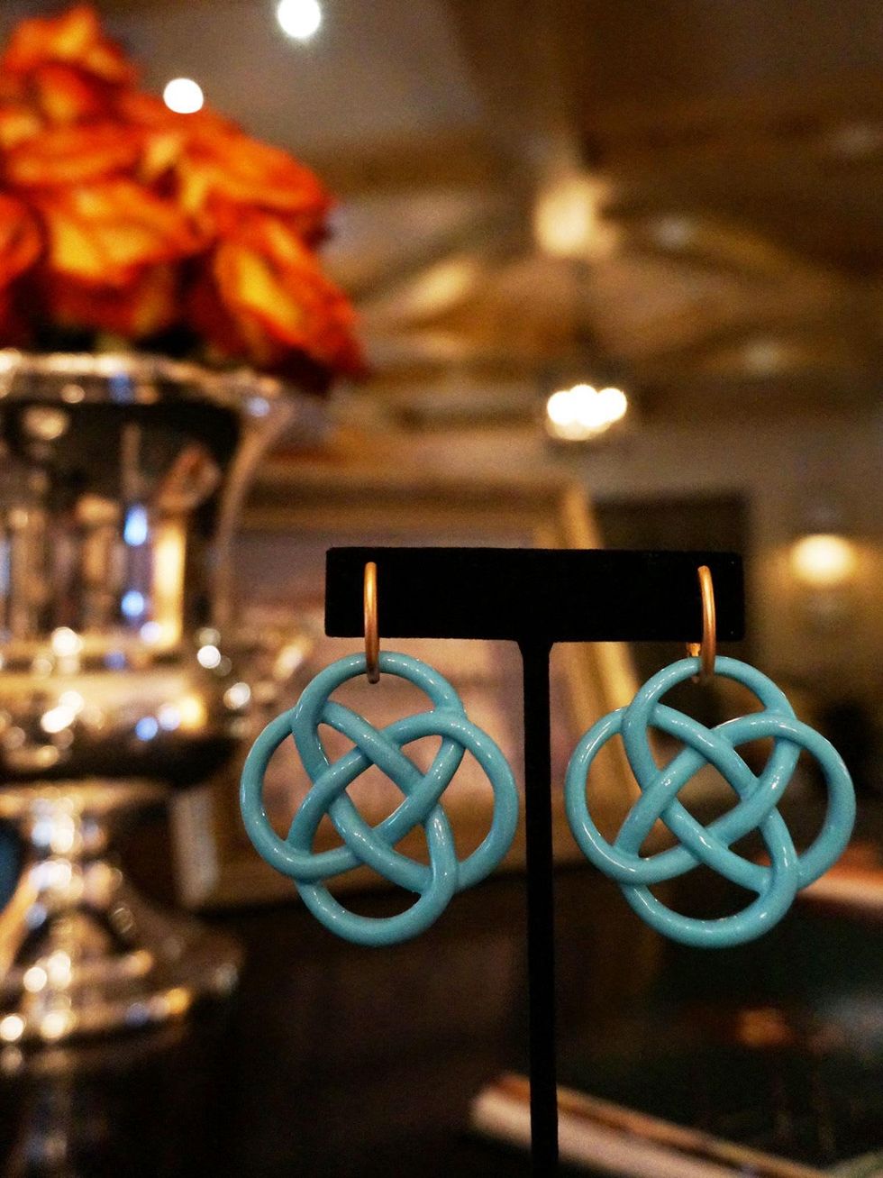 MRS. B Collection Open House Cathy Borlenghi jewelry October 2014 Love Knot earrings in turqoise