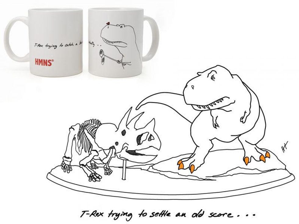 museum gift shops, gift guide, December 2012, HMNS, T-rex trying, coffee mugs