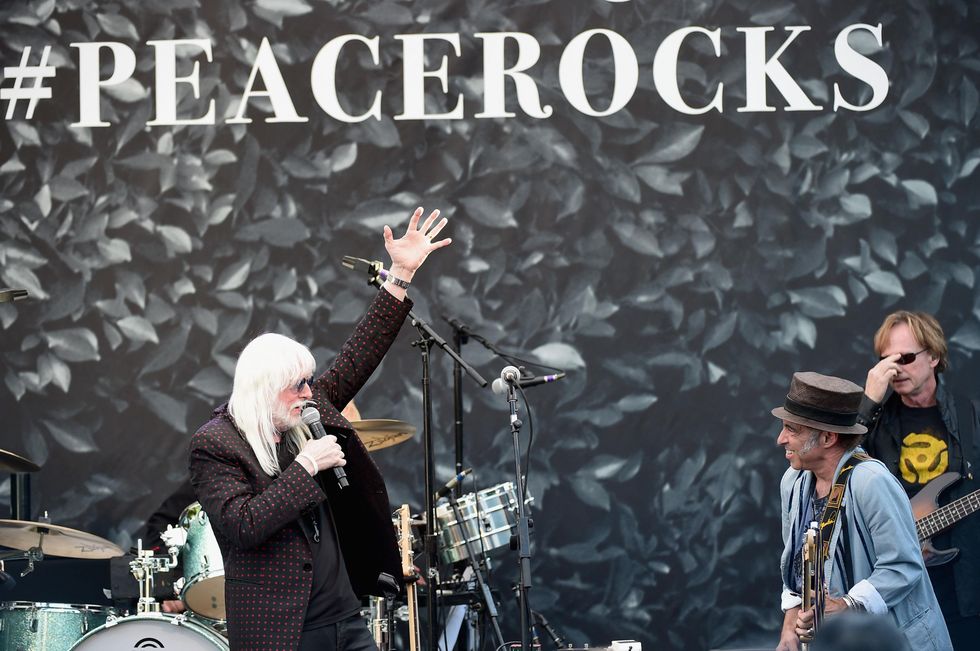 Musicians Edgar Winter, Nils Lofgren and Richard Page perform onstage during John Varvatos' International Day of Peace Celebration.