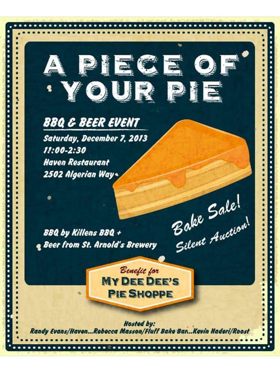 My Dee Dee's Pie Shoppe bake sale promotional poster