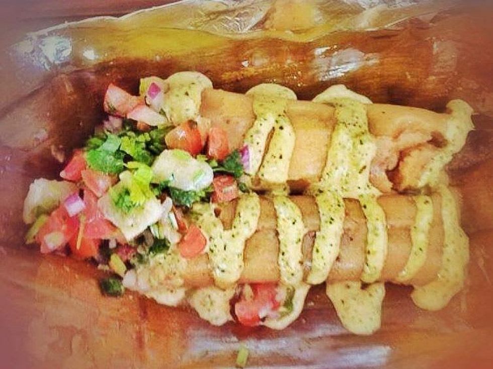 My Food Park Houston Thaimales from Pho-jita Fusion Thaimales stuffed with chicken Thai basil side of pico de gallo topped with spicy Thai mayo