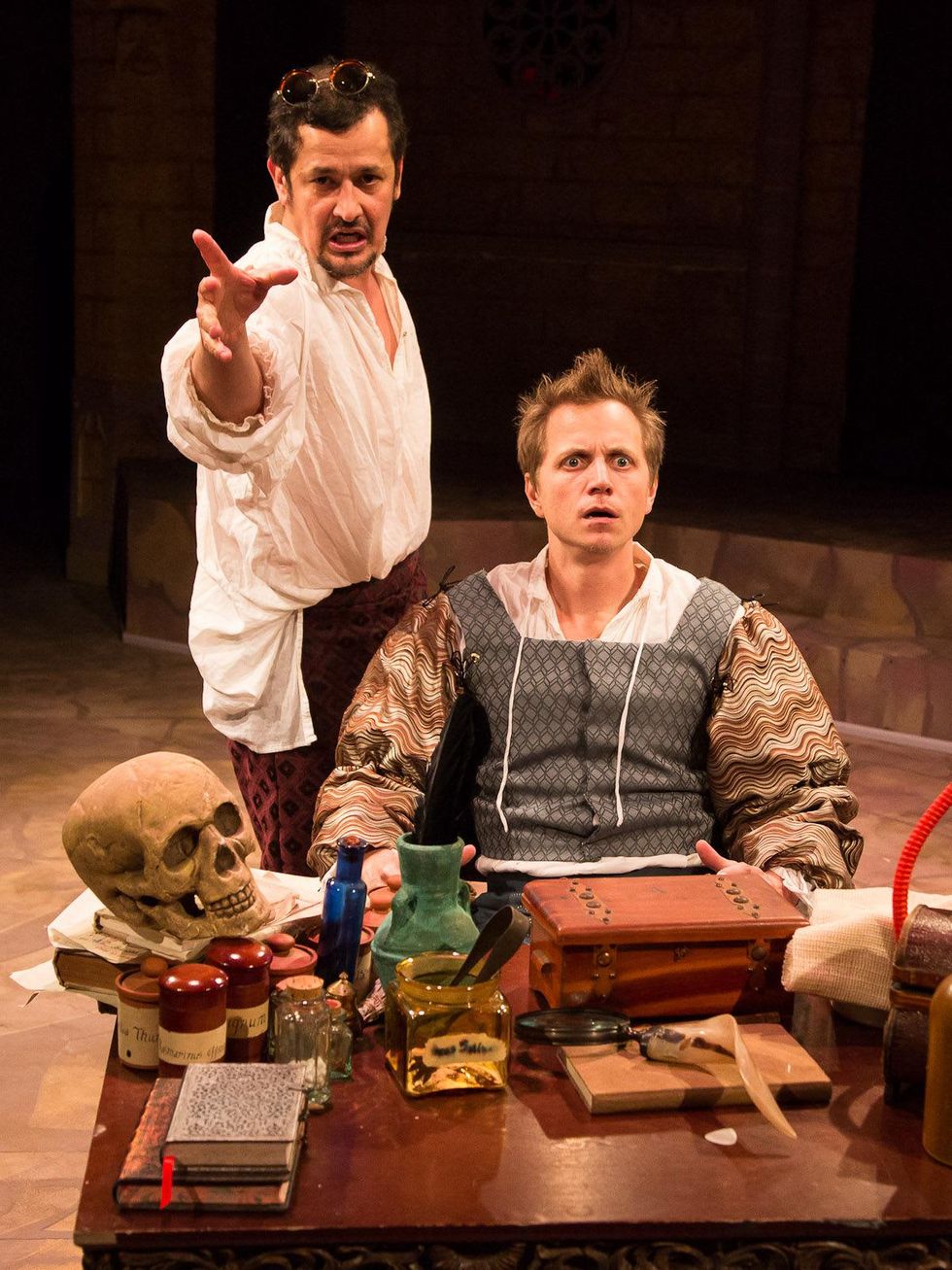 Nancy, director's lab, February 2013, Ryan Schabach as Hamlet, Luis Galindo as Dr. Faustus in Wittenberg by David Davalos, Stages Repertory Theatre