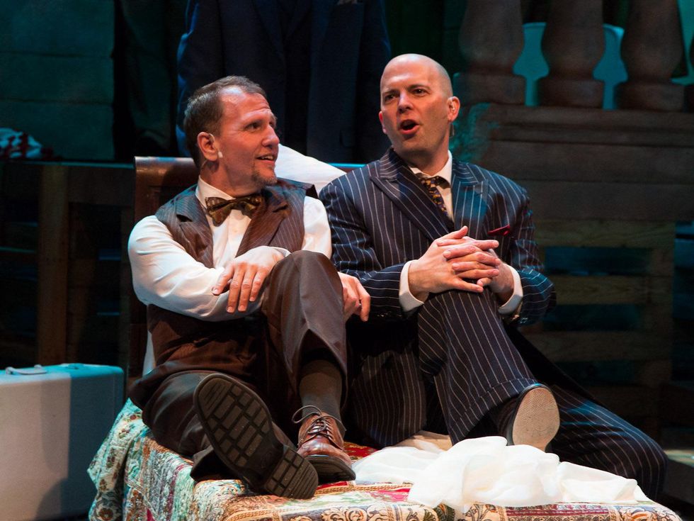 Nancy Rare Sondheim L. Jay Meyer as Addison and Tom Frey as Wilson Mizner in Stages Repertory Theatre's production of Road Show