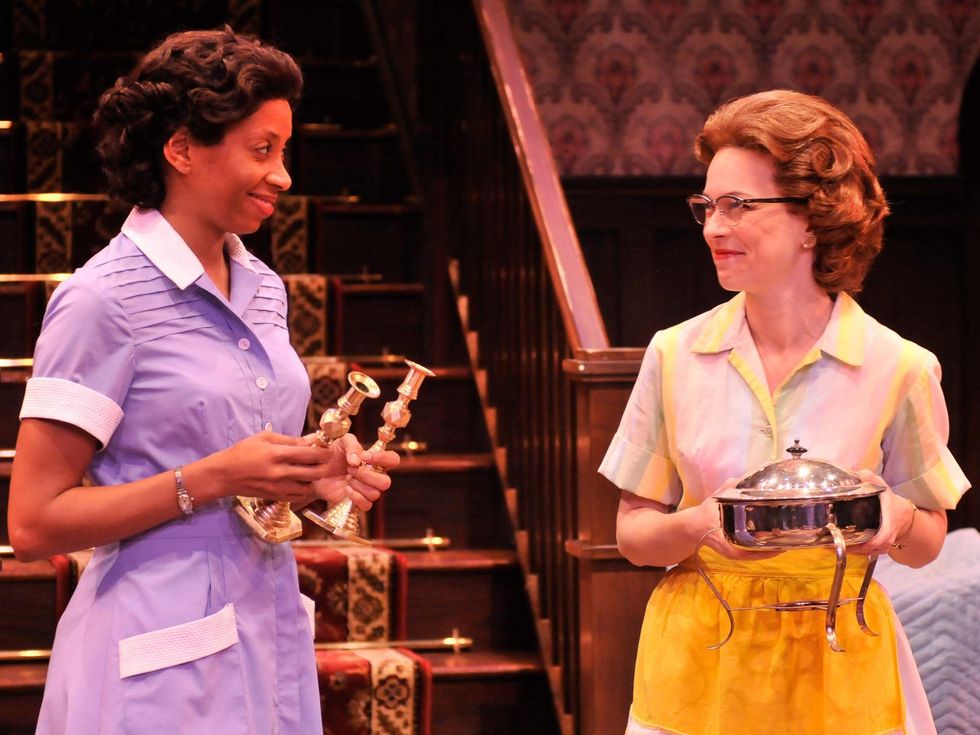Nancy, Silver's Second Chapter, Libya V. Pugh as Francine and Elizabeth Bunch as Bev trying to give away that darn chafing dish in the Alley Theatre\u2019s production of Clybourne Park, January 2013