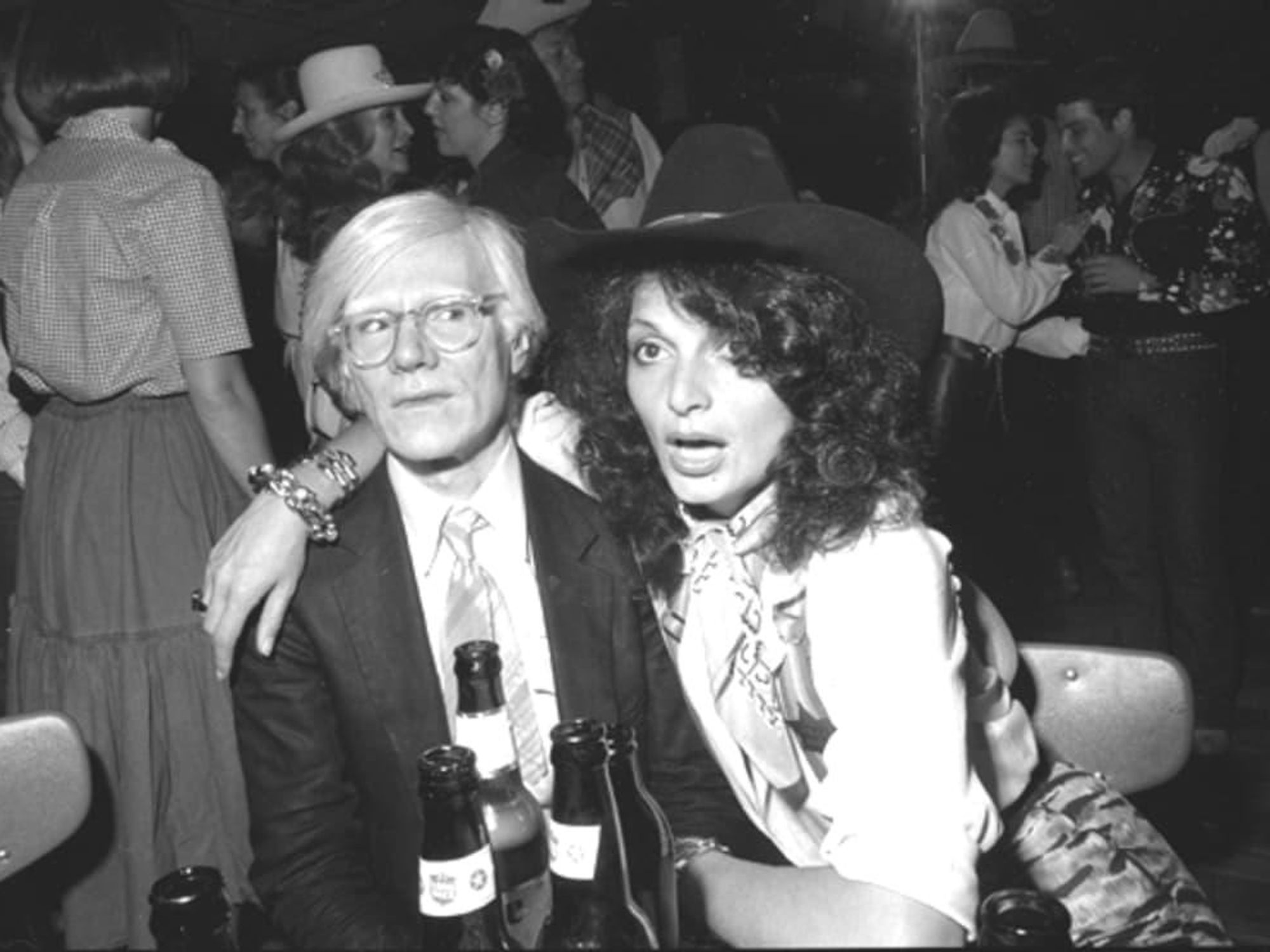 ndy Warhol and Diane Von Furstenberg at the 1980 premiere of "Urban Cowboy" at Gilley's Pasadena.