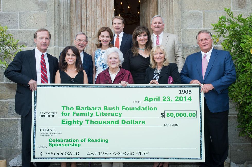 Neil and Maria Bush, from left, Barbara Bush, P.C. Havens, Cathy and Rivie Cary, Terri and John Havens and Kim and Chuck Watson at the Celebration of Reading kick-off April 2014