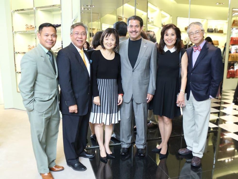 Nelvin Adriatico-Thandani, Gordon Quan, Theresa Chang, Adrian Garcia, Betty Gee, Peter Chang at APAHA kickoff party at Prada