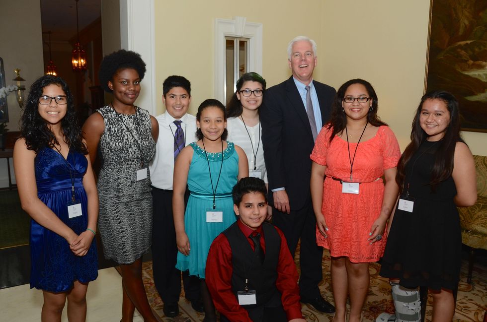 New, Shelby, Communities in School gala, April 2015, Spring Branch ISD Superintendent Duncan Klussmann and students from Spring Woods Middle School