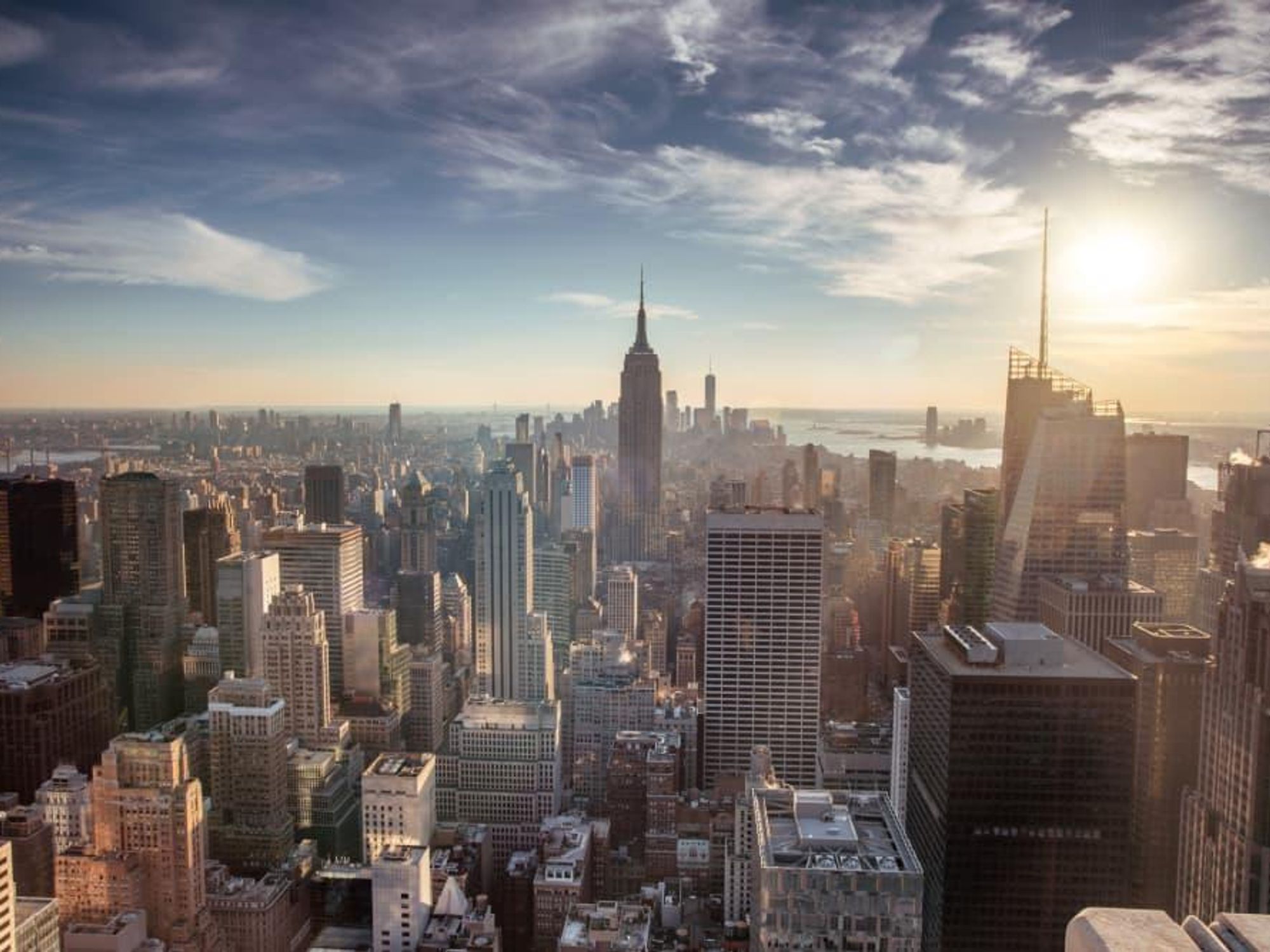 New York City skyline downtown Manhattan aerial