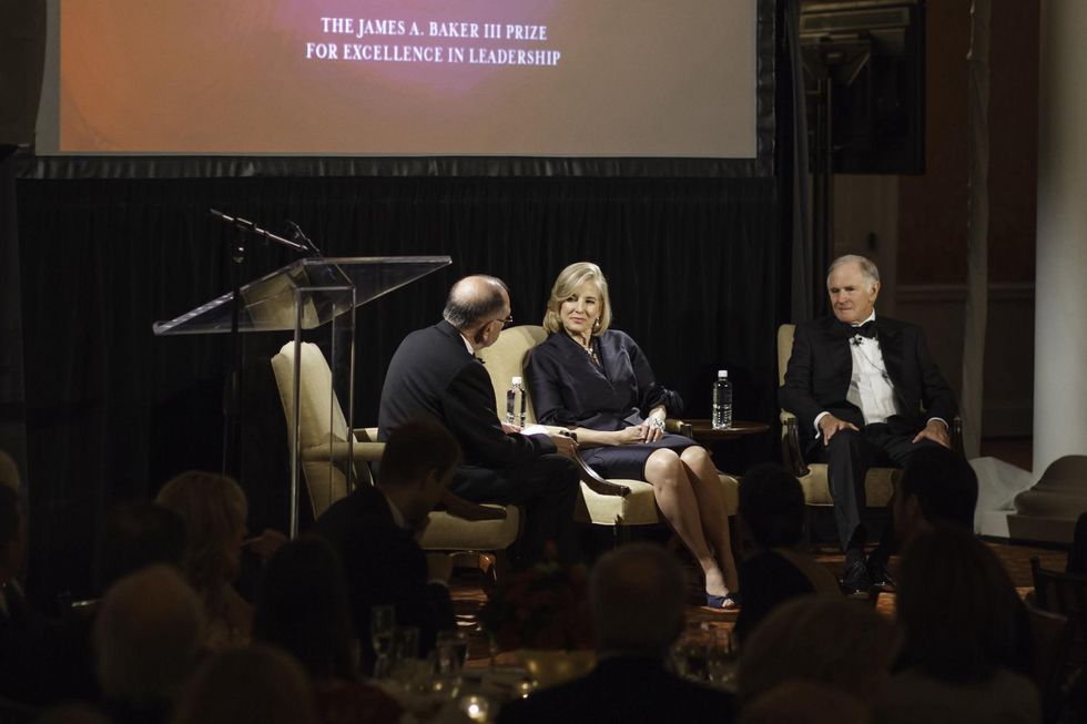 News, Baker Institute dinner, April 2015, James Baker, L.E. Simmons, Ginny Simmons,Ed Djerejian,