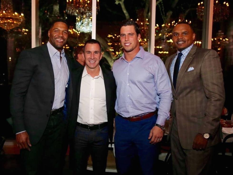 News, Equinox Opening Dinner, Dec. 2015, Michael Strahan, Harvey Spevak, Brian Cushing, Chester Pitts