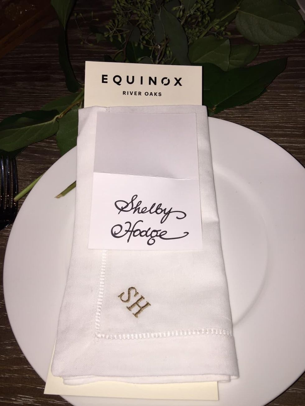 News, Equinox Opening Dinner, Dec. 2015, monogramed napkins