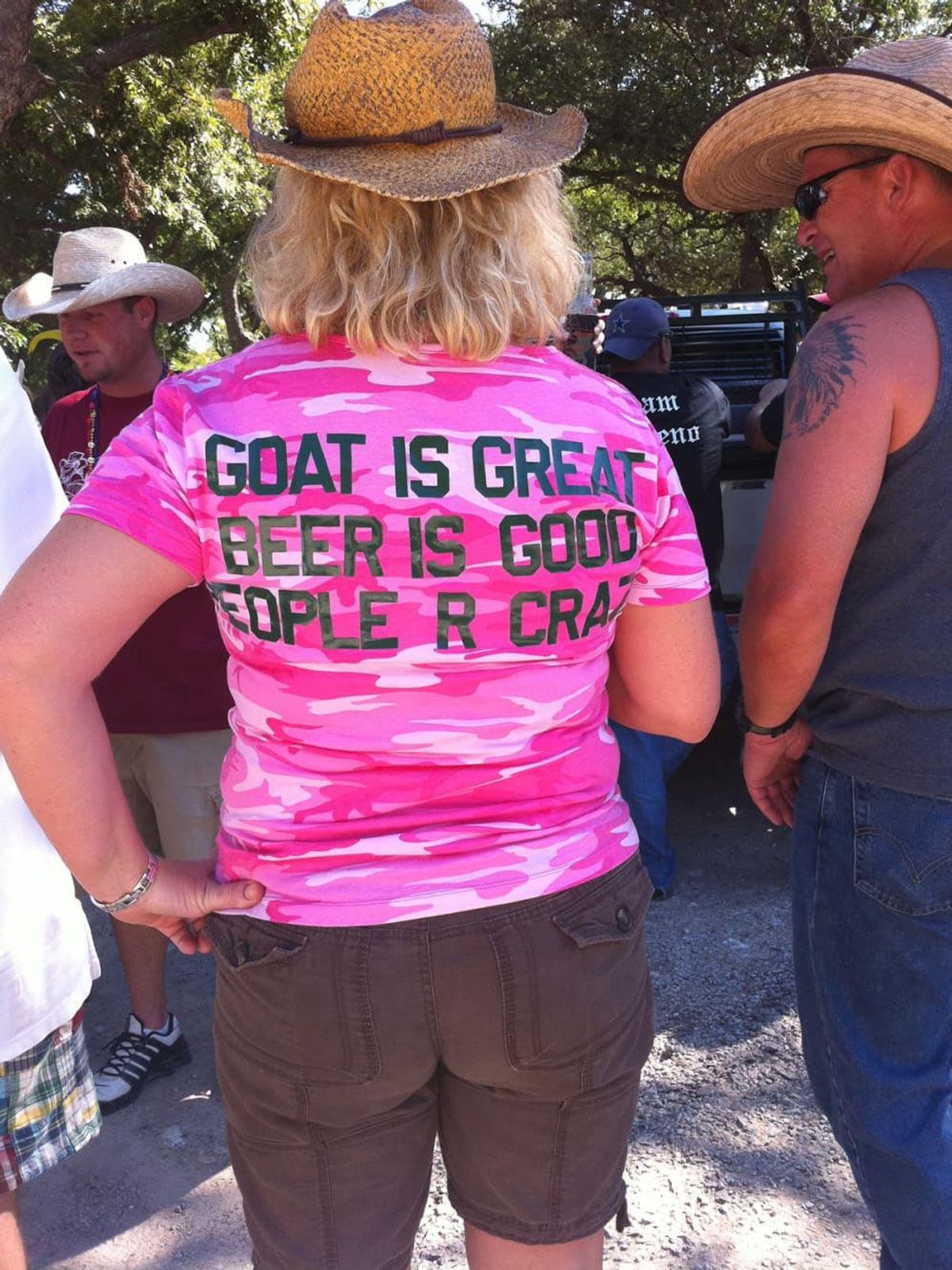 A reveler at the 37th Annual World Championship BBQ Goat Cookoff in