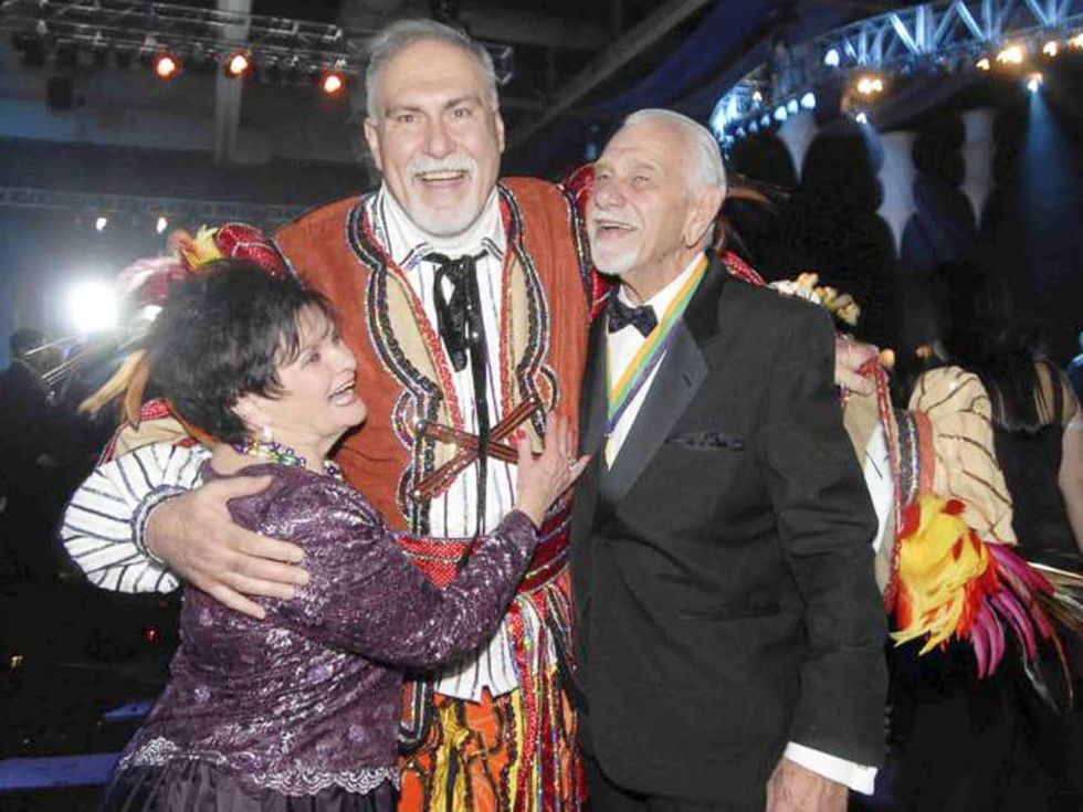 News_Mardi Gras_Feb. 2010_Galveston_Lead Philadelphia Mummer_Bob Shannon_Joy Fertitta_Vic Fertitta