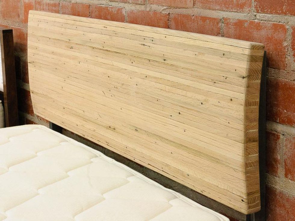 News_New Living_furniture_queen headboard made from oak flooring reclaimed from local houston home