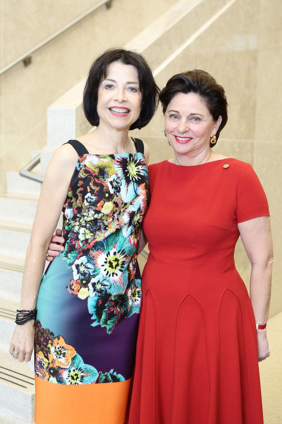 News, Shelby, Alley Theatre opening night dinner, August 2014, Josie de Guzman and Beth Madison