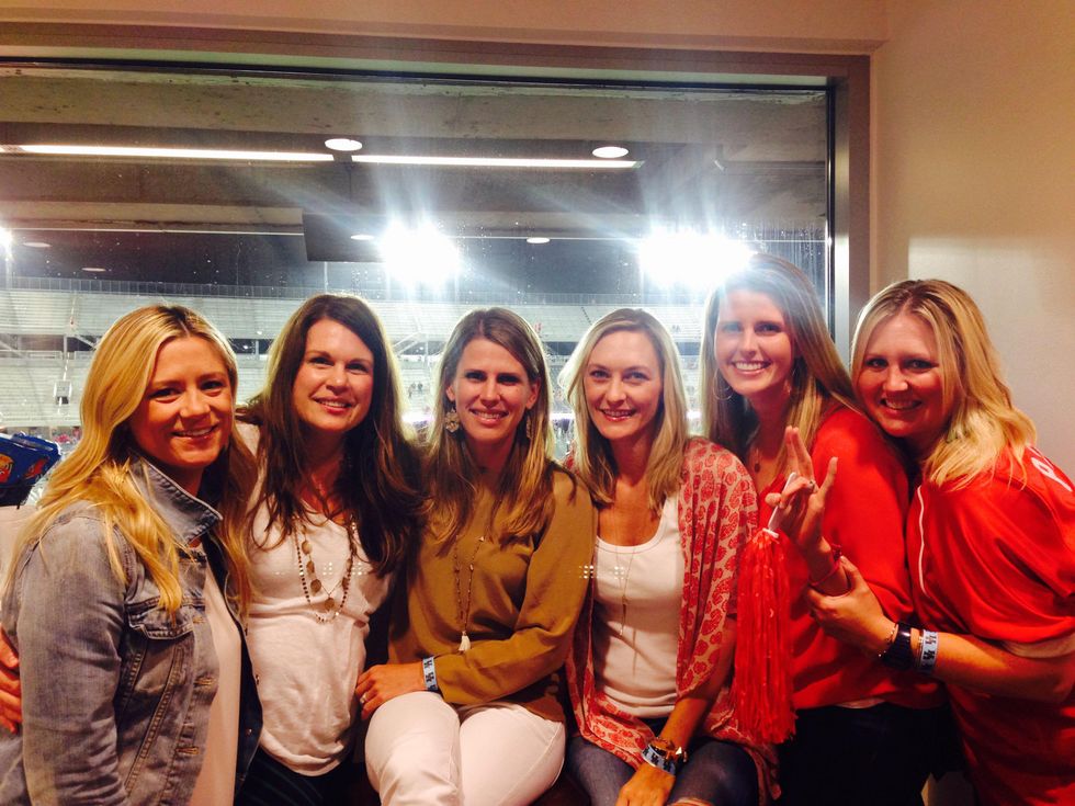 News, Shelby, UH stadium suite parties, Monica Bickers, Caroline Batten, Laurie Dykoski, Chandra Bonine, Catie Ross, Meredith Chastang Sept. 2014