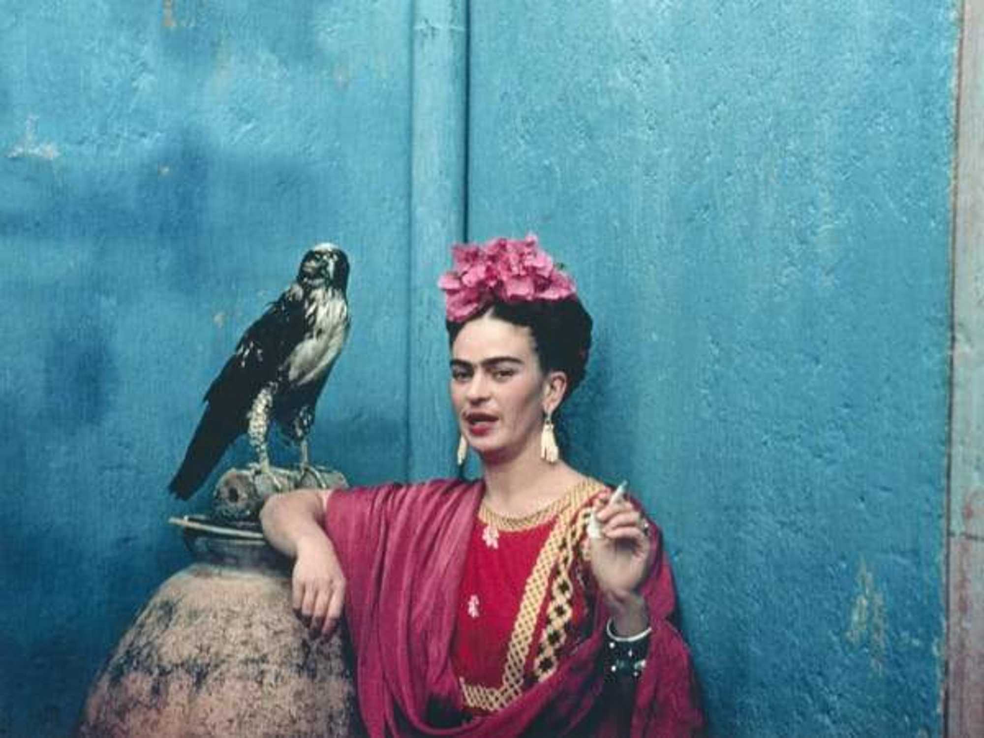 Nickolas Muray, Frida with her Pet Eagle, Coyoacán, 1939, printed 2024, inkjet print, the Museum of Fine Arts, Houston, gift of Nickolas Muray Photo Archives.