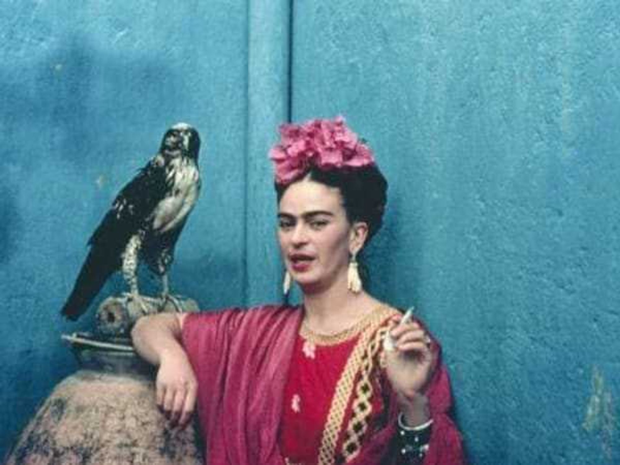 Nickolas Muray, Frida with her Pet Eagle, Coyoacán, 1939, printed 2024, inkjet print, the Museum of Fine Arts, Houston, gift of Nickolas Muray Photo Archives.