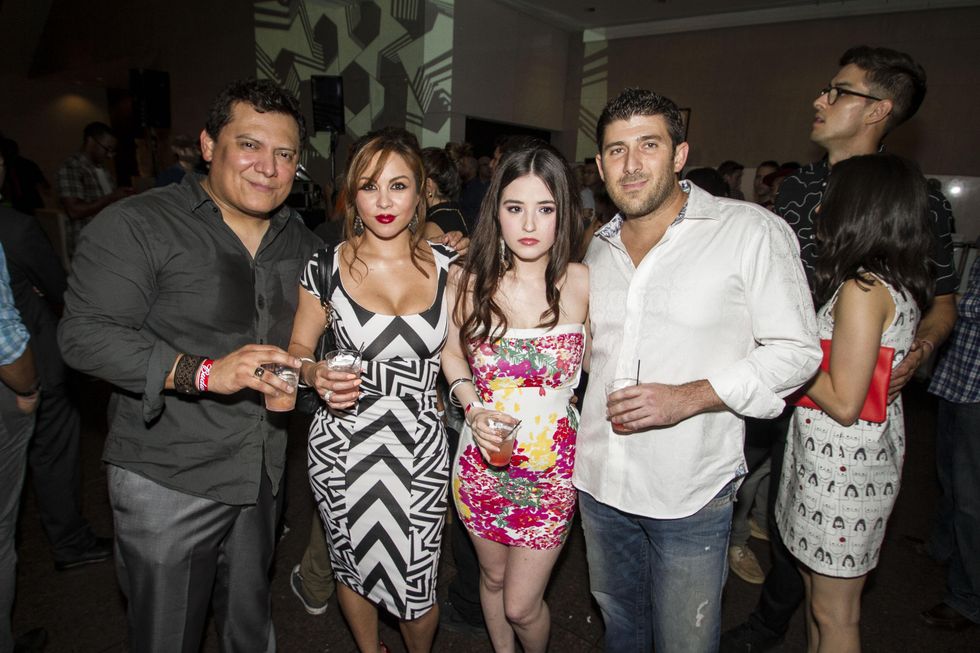 Noah White, from left, Sarah Lockhart, Jasmine Winter and Roger Ramirez at the MFAH Mixed Media Party June 2014