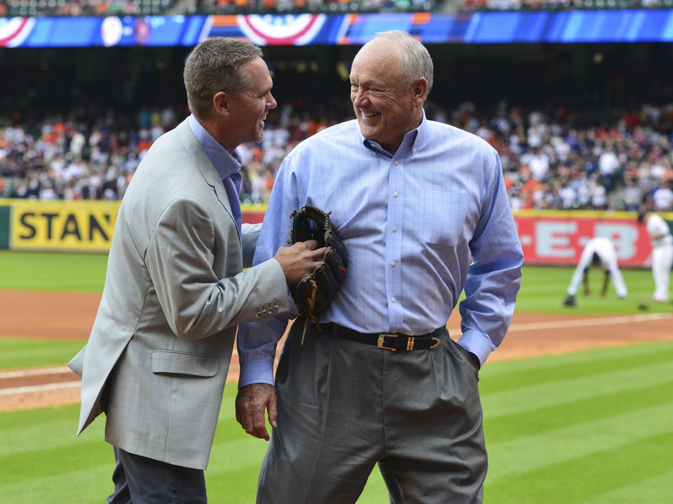 Astrodome Conservancy on X: Vice President Bush throws out the first pitch  at the Houston Astros game in the Astrodome as pitcher Nolan Ryan looks on.   / X