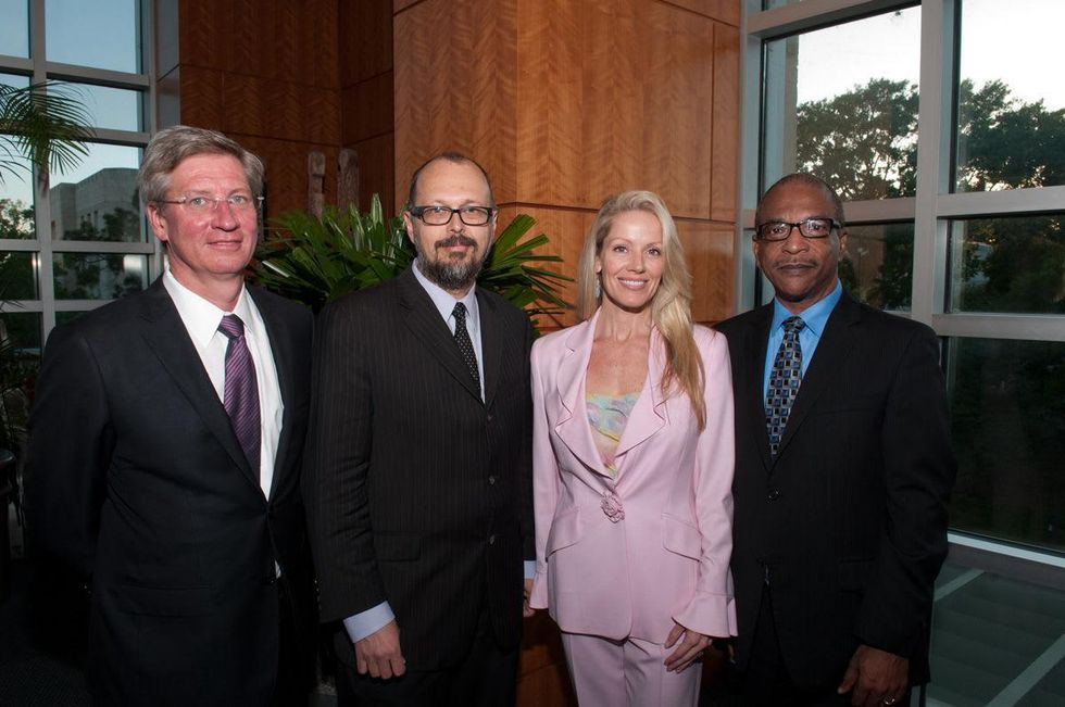 Norman Ewart, Rex Koontz, Melissa Edwards, UH dean John Roberts at the UH School of Art "Cultivating Creativity" dinner