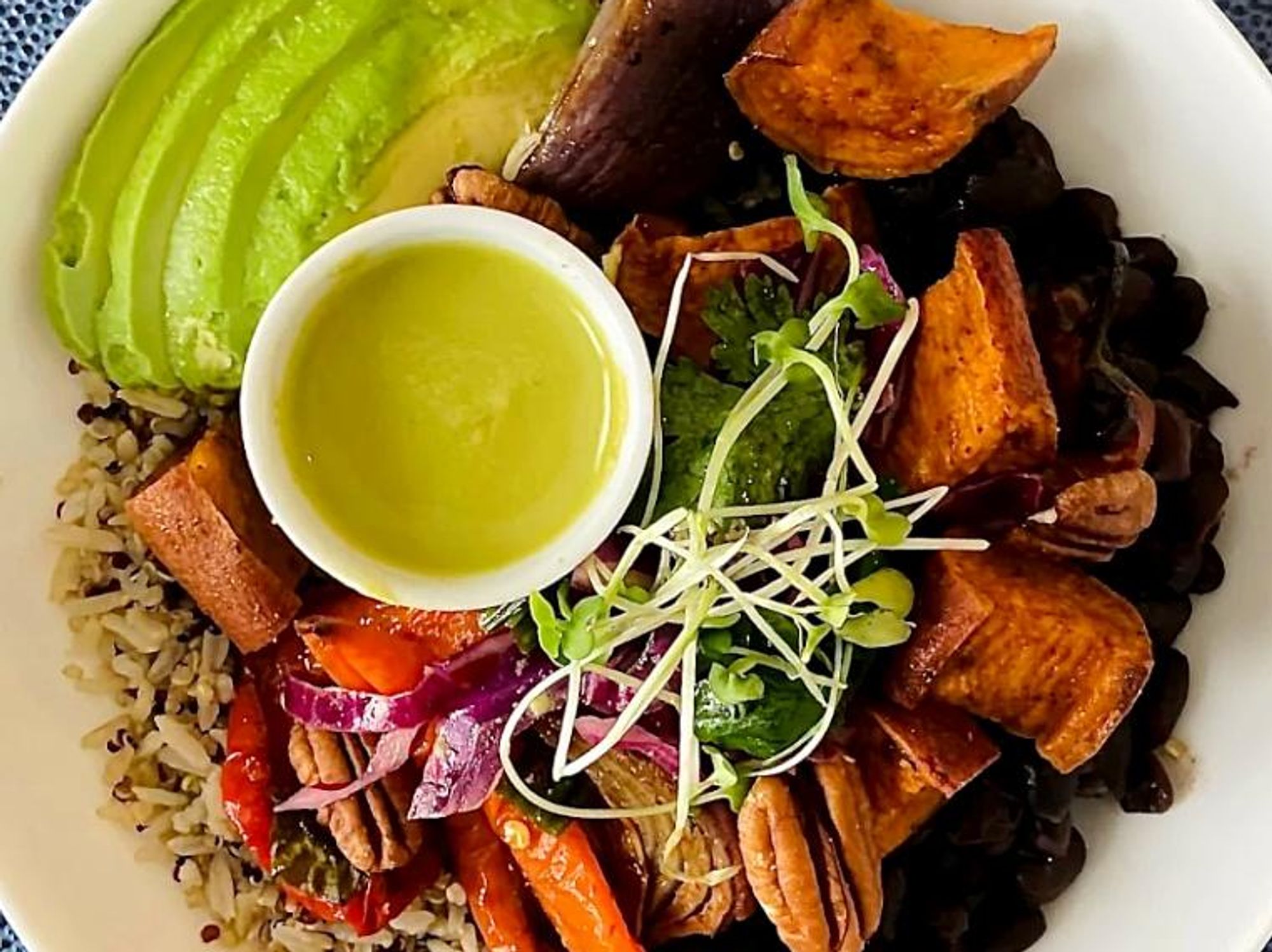 Nourish Cooking Co.  Spicy Mexican Oaxacan Bowl with Jalapeño Cilantro Sauce