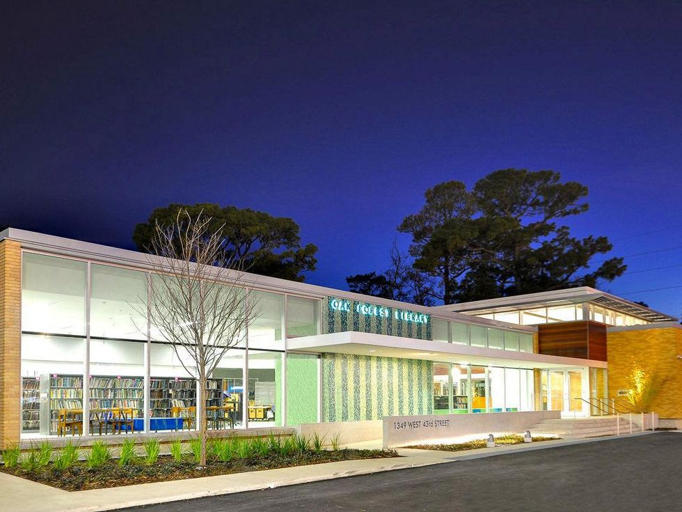 Oak Forest Library Houston at night
