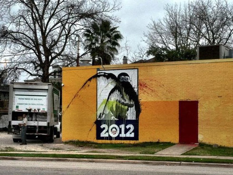 Obama mural, defaced, The Breakfast Klub, January 2013