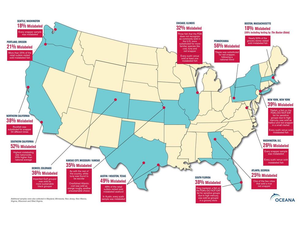 Oceana, food mislabeling, map